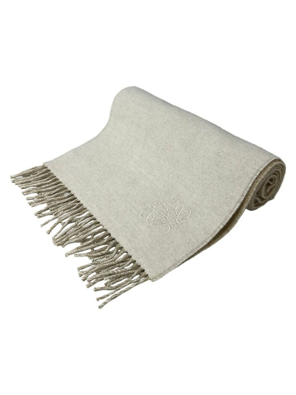 Loewe Scarf Ivory Light Brown Anagram Wool Cashmere